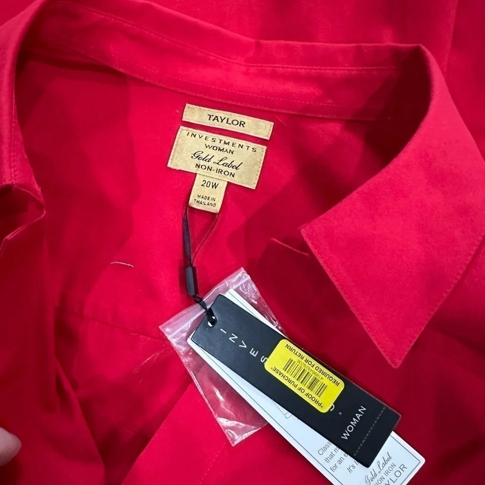 INVESTMENTS Taylor Gold Label Red Non-Iron 3/4 Sleeve Button Front Shirt, NWT! - Picture 6 of 9